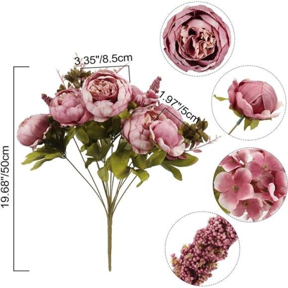 2Pcs Artificial Peonies Fake Flowers for Decoration, Faux Peony Silk Flowers - Picture 11 of 12